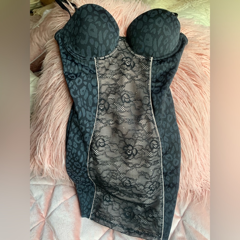 Y2k BeBe Black & Gray animal print Lace Shapewear